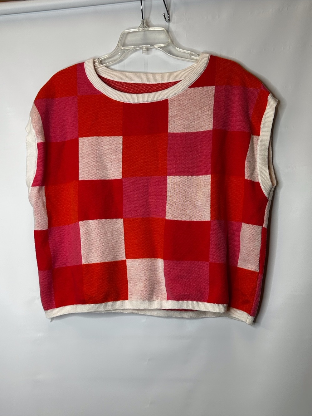 Women’s Checker Knit Sweater Vest - Red & Pink